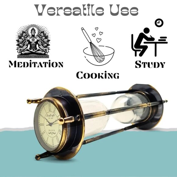 Antique Brass Compass Hourglass Nautical Maritime Sand Timer Desk Clock Decor - Picture 2 of 5